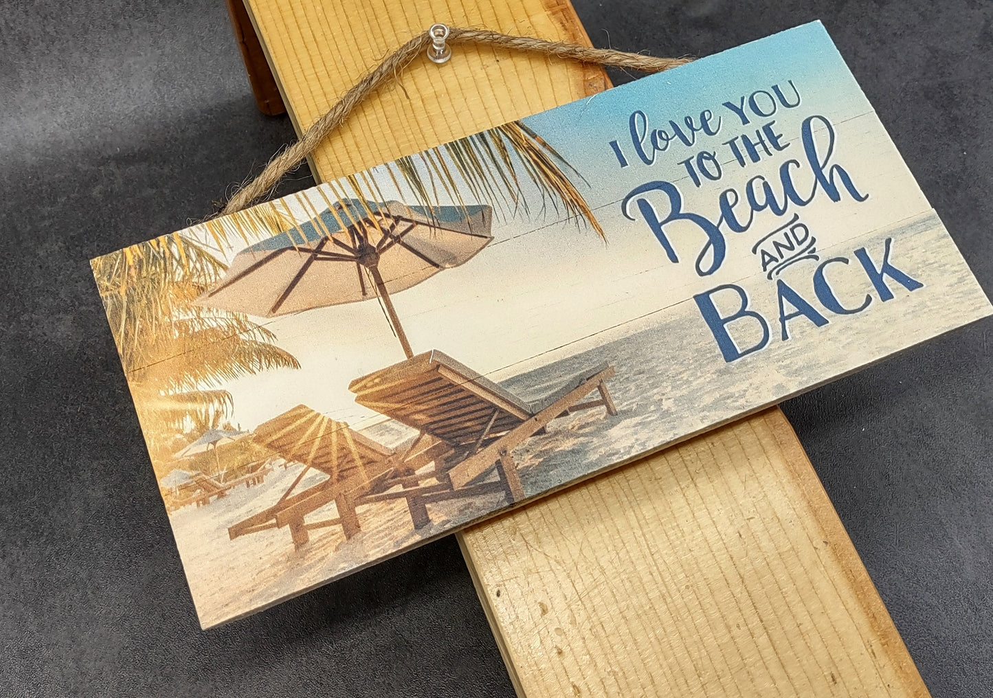Beach Sign I Love You To The Beach Painted Wood (1 sign approx. 10 inches long) Friendly ocean sign for coastal home wall decoration!