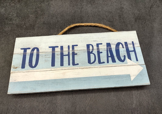 Beach Sign To The Beach Weathered Painted Wood (1 sign approx. 10 inches long) Friendly sign for coastal home entryway wall decoration!