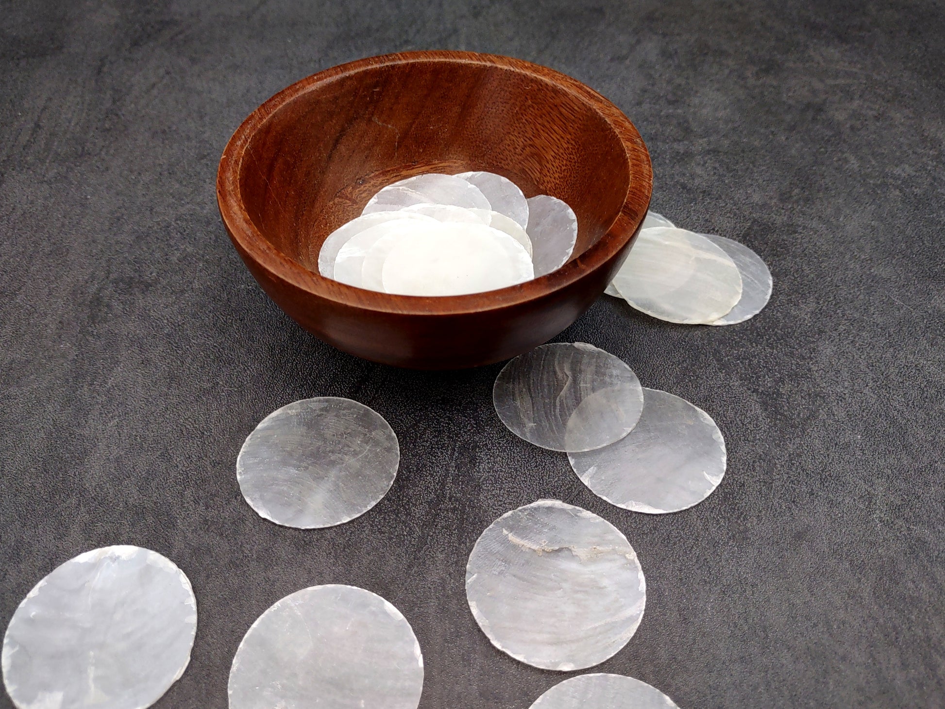Capiz Round Cut Shells Placuna Placenta (10 approx. 1.5+ inches) Perfect shells for coastal crafting décor & collections! white translucent round thin sheets. Copyright 2024 SeaShellSupply.com