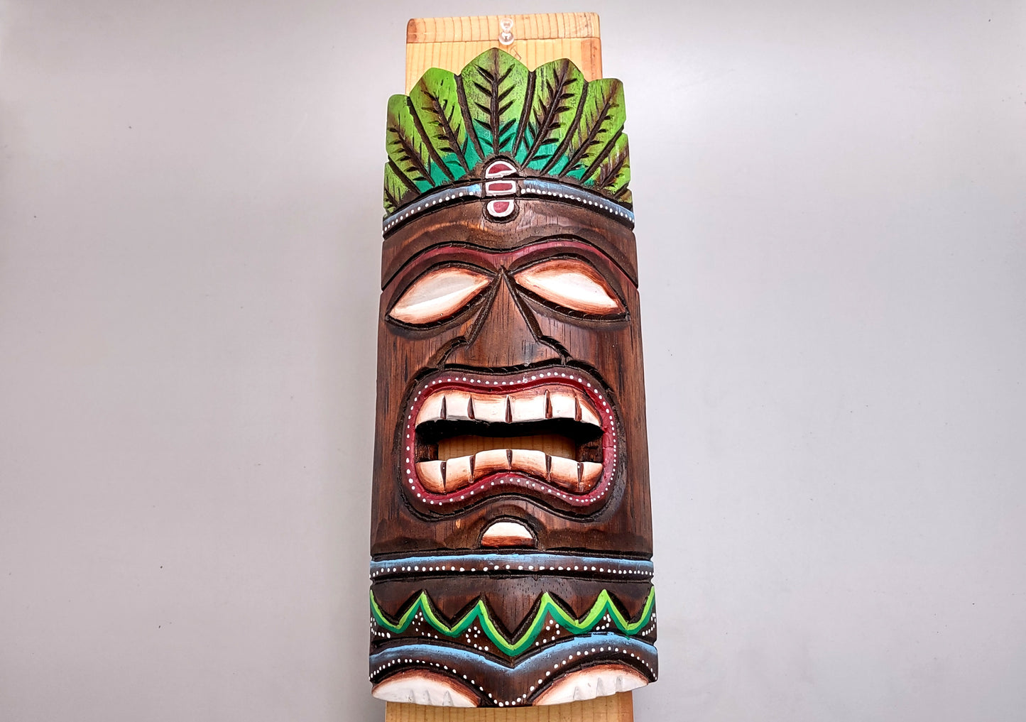 Tropical Tiki Mask Face Large Painted Wood Palm Crown (1 mask approx. 12 inches tall) Painted Tiki Mask hanging surfside home decoration!