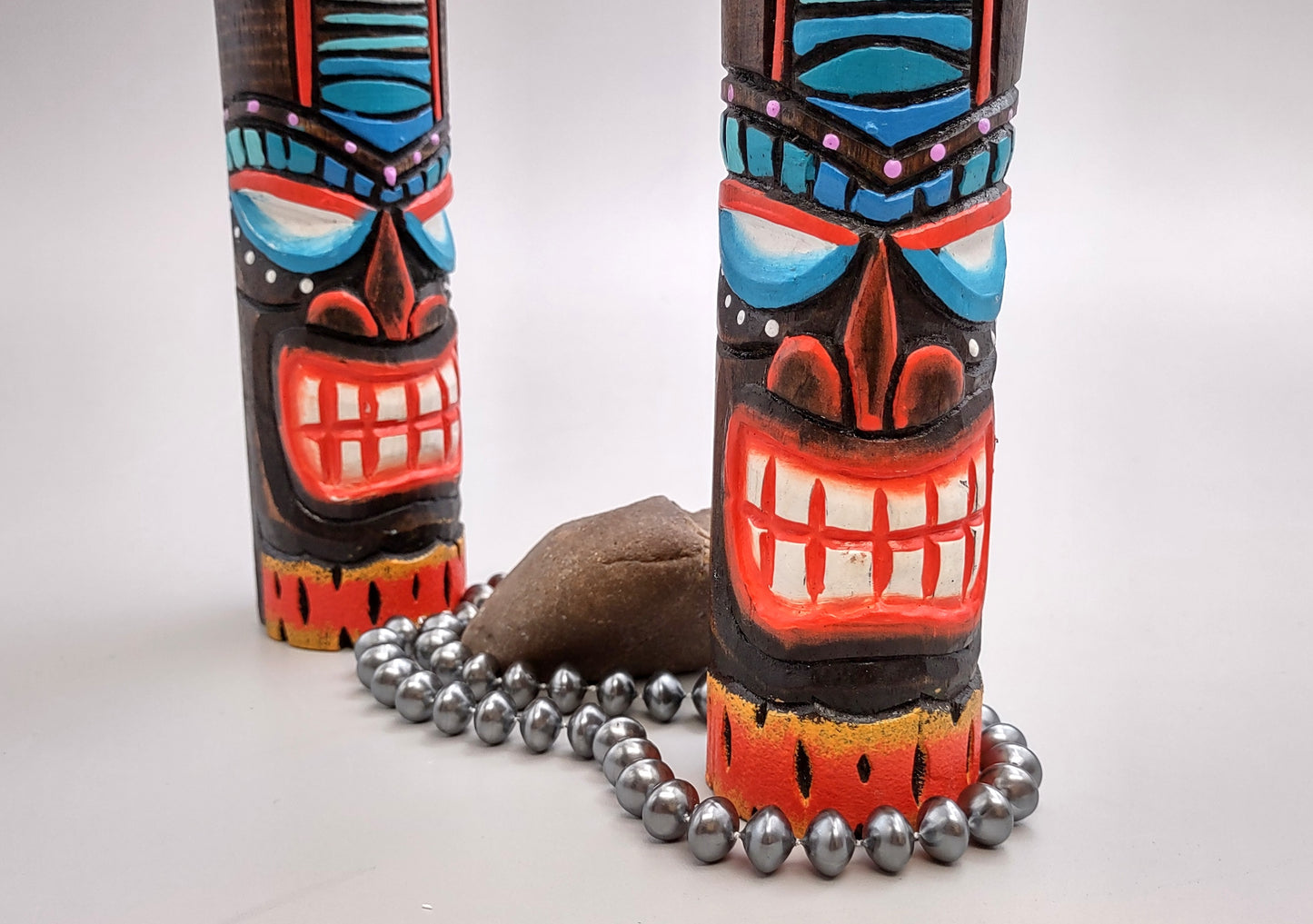 Tropical Tiki Face Totem Painted Lines Dots (1 pole approx. 6 inches tall) Painted Tiki Face Totem Pole for colorful island home decor!