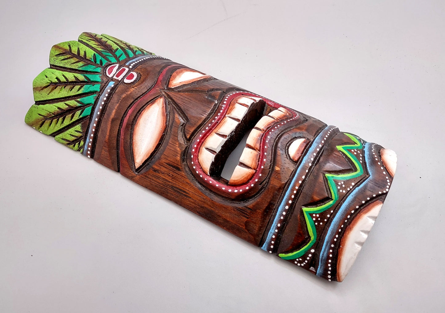 Tropical Tiki Mask Face Large Painted Wood Palm Crown (1 mask approx. 12 inches tall) Painted Tiki Mask hanging surfside home decoration!
