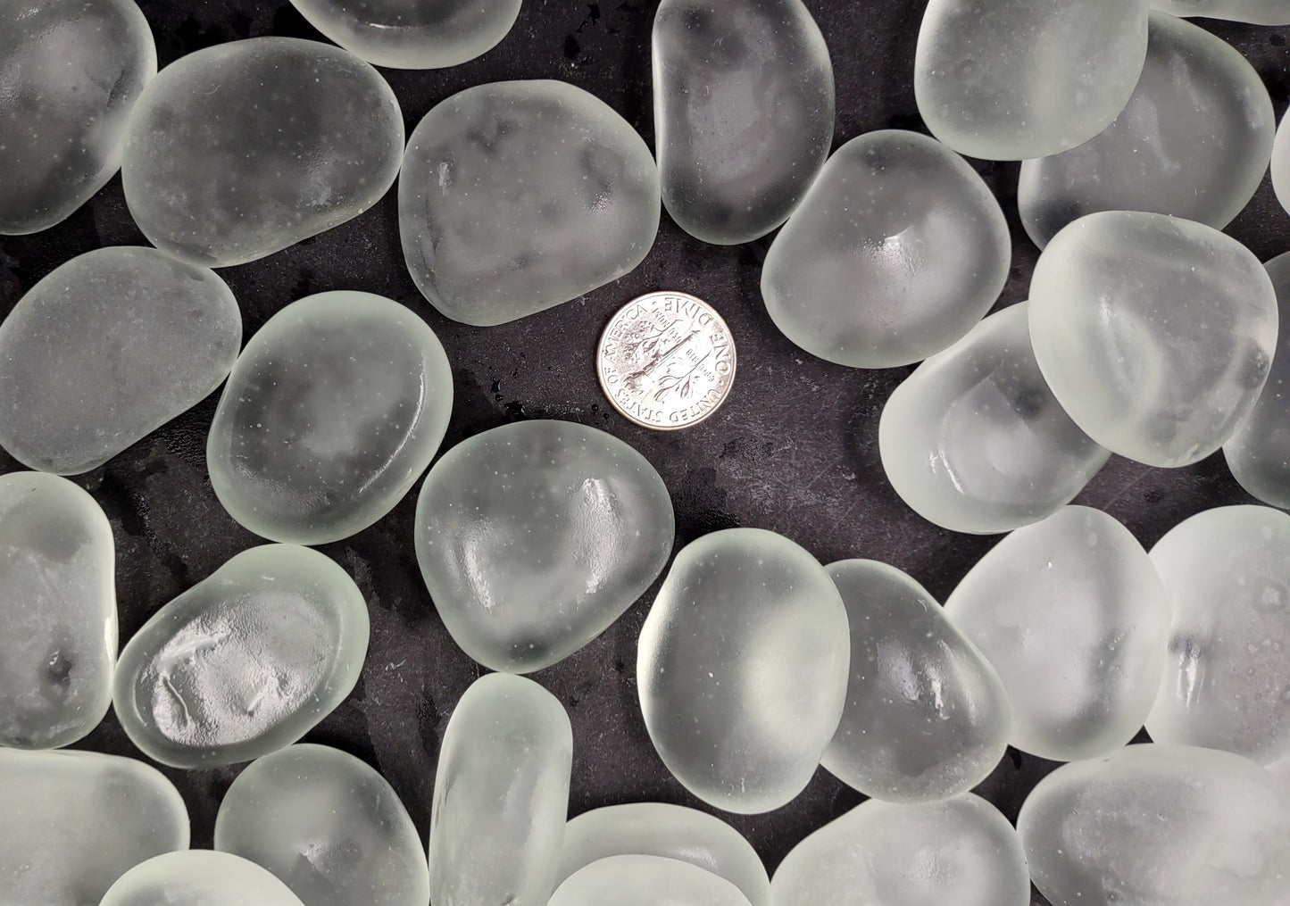 Sea Glass White Clear Frosted Tumbled Rounded Pebbles (approx. 10 pounds 1+ inch) Man Made Clear White Beach Glass for arts & crafts!