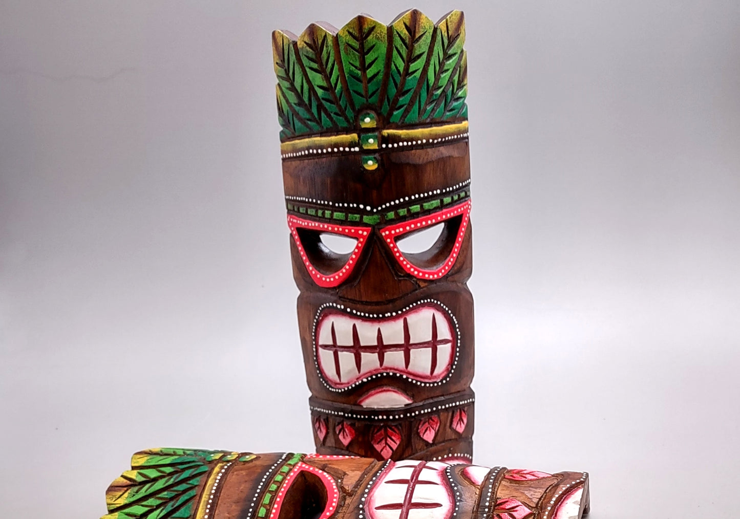 Tropical Tiki Mask Face Large Painted Wood Red Sunglasses (1 mask approx. 12 inches tall) Painted Tiki Mask hanging island home decoration!