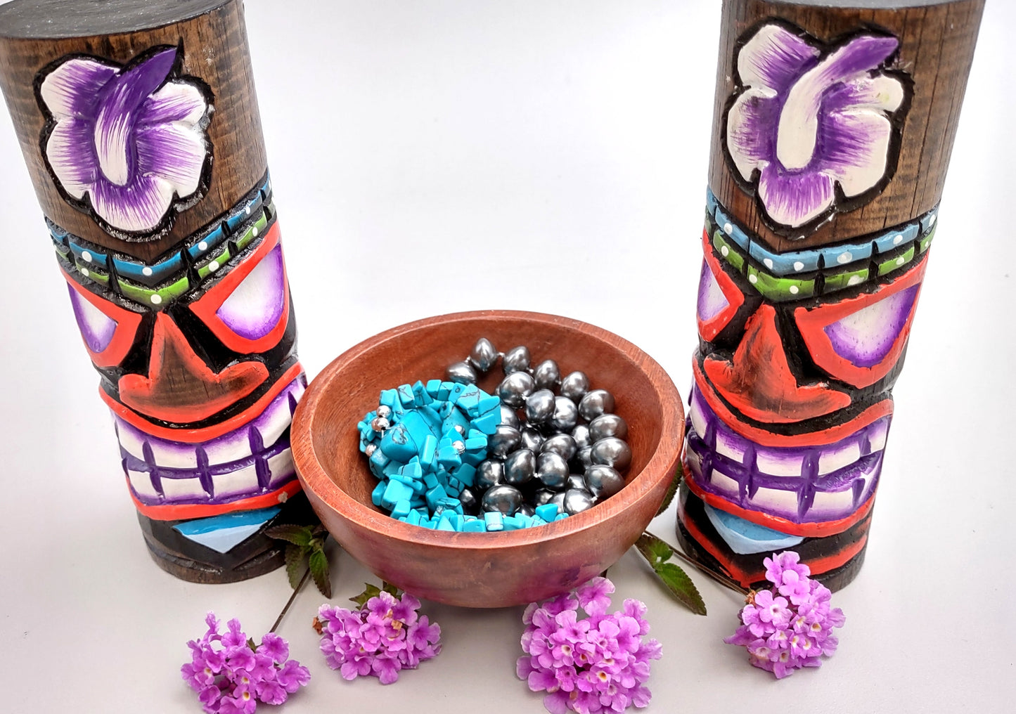 Tropical Tiki Face Totem Painted Flower (1 pole approx. 6 inches tall) Painted Tiki Face Totem Pole for colorful island home decor!