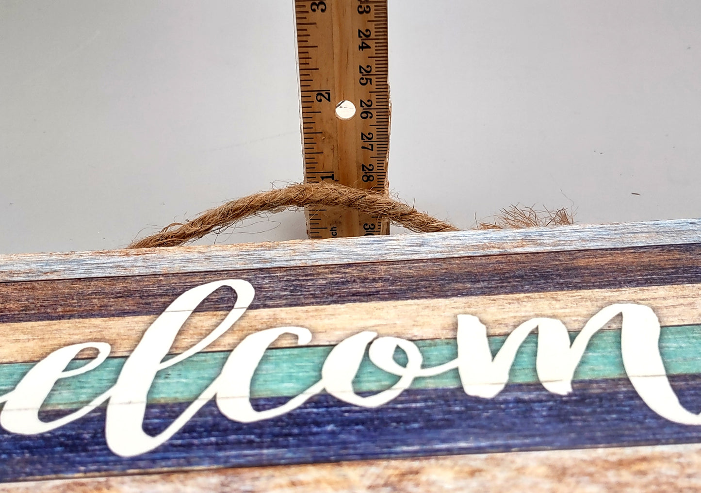 Beach Sign Welcome Weathered Painted Wood (1 sign approx. 10 inches long) Friendly coastal home entryway multi color wall decoration!