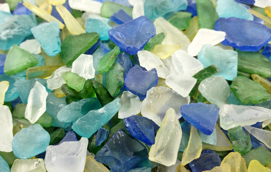 Sea Glass Blue Green White Tumbled Rough Atlantic Mix Assorted (approx. 1 kilogram 0.5-1+ inches) Man made rough beach glass fragments!