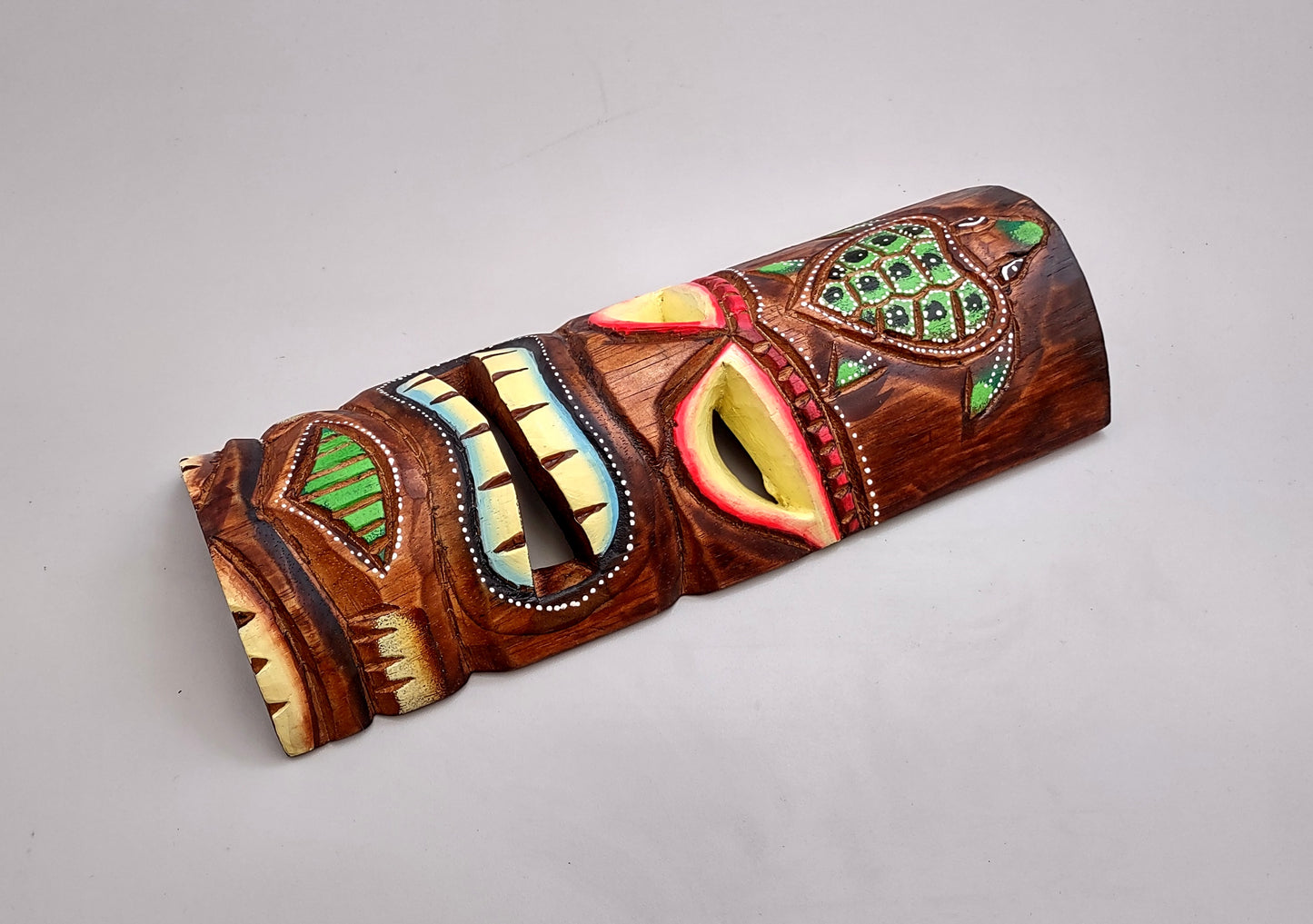 Tropical Tiki Mask Face Large Painted Wooden Turtle (1 mask approx. 12 inches tall) Colorful Painted Tiki Mask to hang in a seaside home!