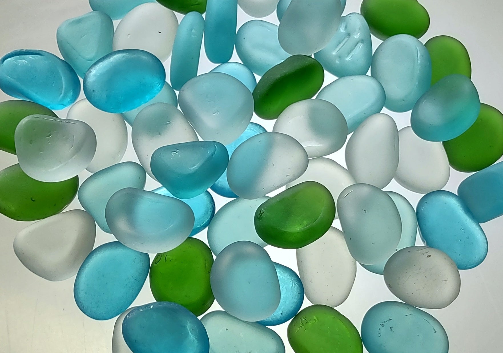 Beach Sea Glass Rounded Blue Green White Assorted Pebbles (approx