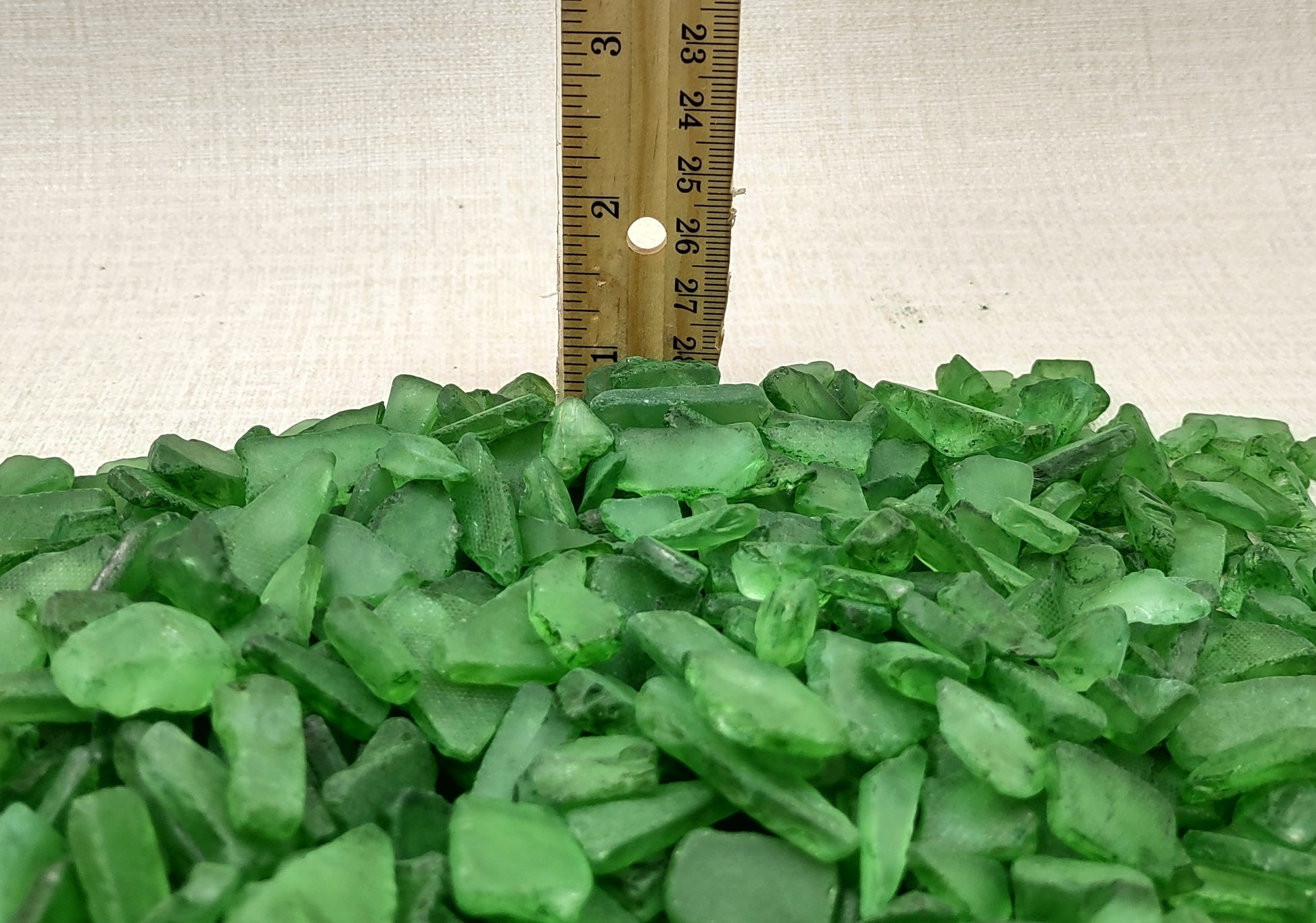 Beach Sea Glass Rough Dark Green Medium Tumbled (approx. 1 kilogram 0.5-1+ inches) Man made frosted sea glass fragments Copyright 2024 seashellsupply.com