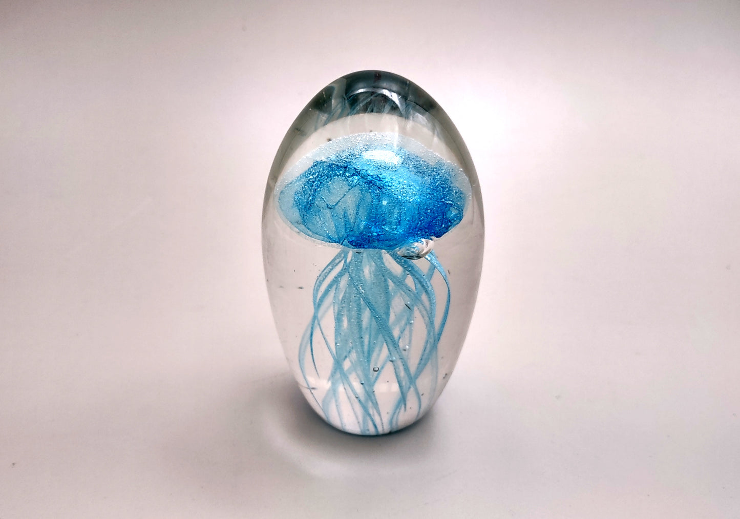 Jellyfish Glass Egg Light Blue Paperweight Glow In The Dark (1 figurine approx. 5 inches tall) Large Glass Sea Jellies make great gifts!