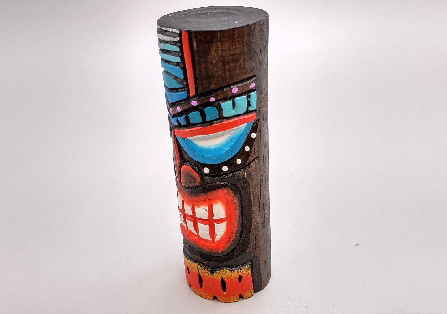 Tropical Tiki Face Totem Painted Lines Dots (1 pole approx. 6 inches tall) Painted Tiki Face Totem Pole for colorful island home decor!