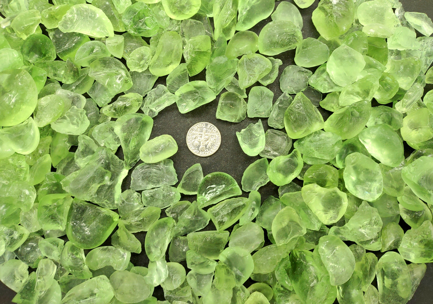 Sea Glass Light Green Crushed Pebbles Tumbled (approx. 1 kilogram 0.25-1+ inches) Man made clear green beach glass tumbled rough fragments!