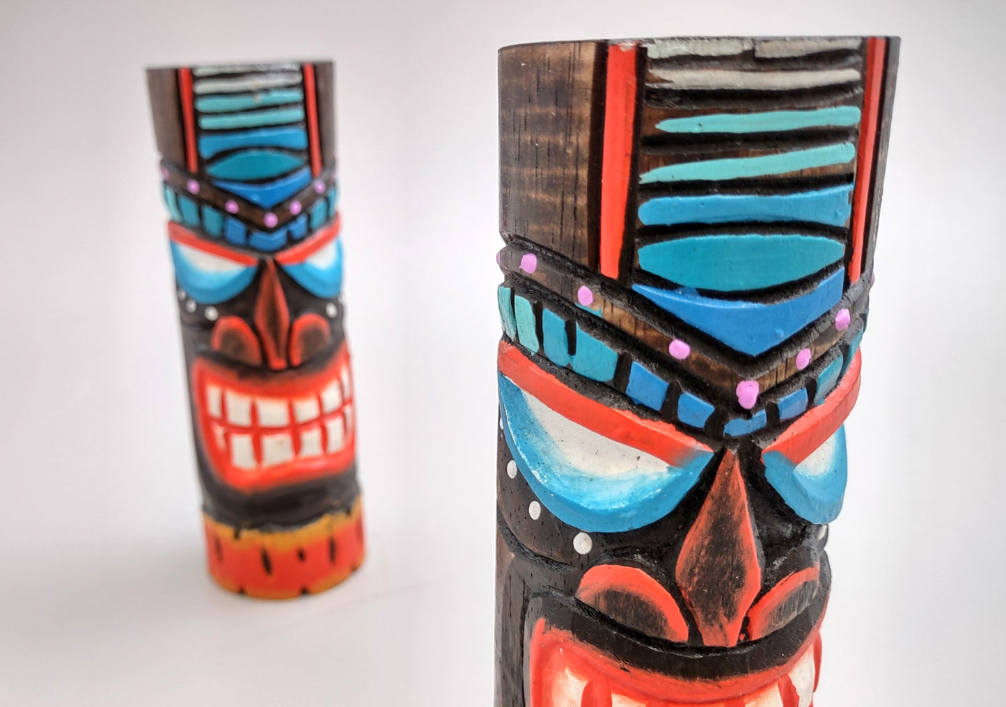 Tropical Tiki Face Totem Painted Lines Dots (1 pole approx. 6 inches tall) Painted Tiki Face Totem Pole for colorful island home decor!