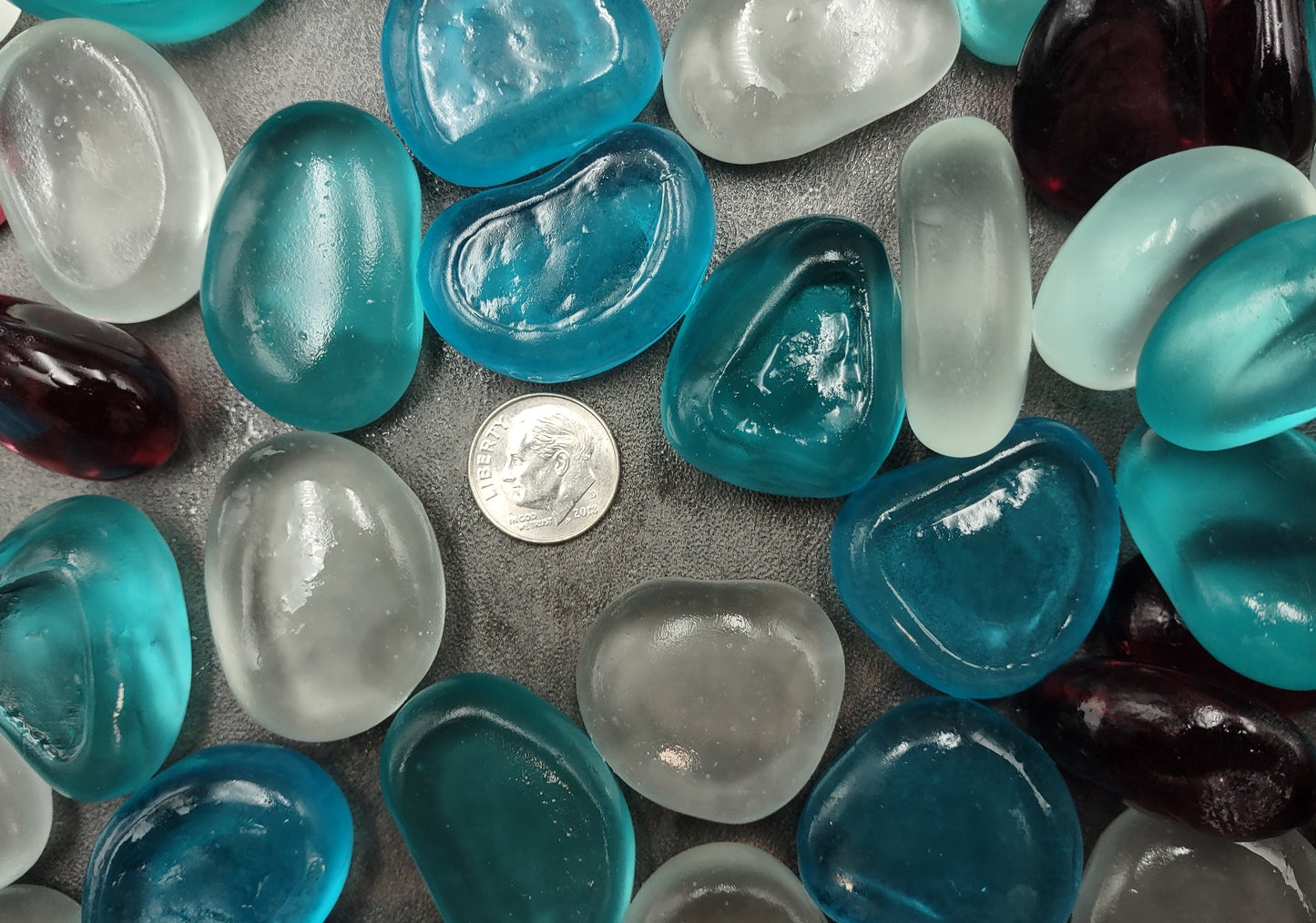 Sea Glass Blue Purple White Assorted Frosted Tumbled Rounded Pebbles (approx. 1 kilogram 1+ inches) Man Made Beach Glass for crafts & more!