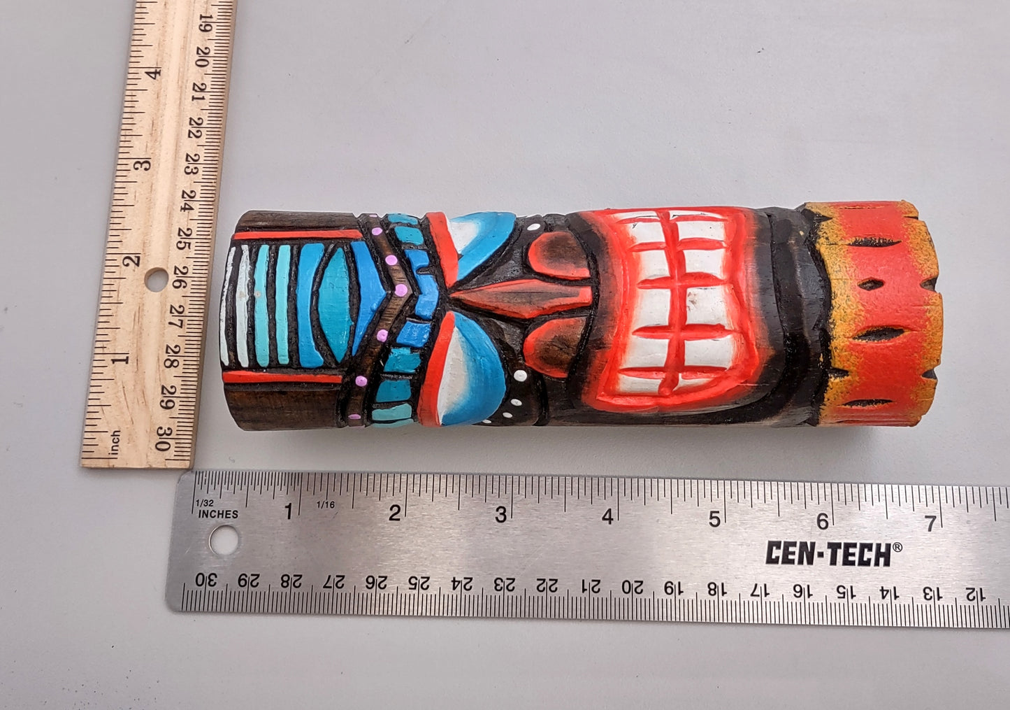 Tropical Tiki Face Totem Painted Lines Dots (1 pole approx. 6 inches tall) Painted Tiki Face Totem Pole for colorful island home decor!