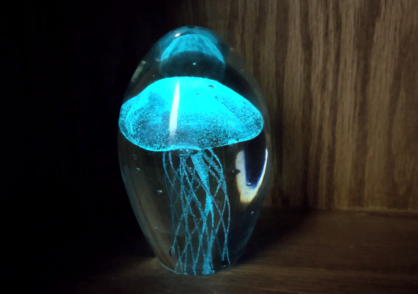Jellyfish Glass Egg Light Blue Paperweight Glow In The Dark (1 figurine approx. 5 inches tall) Large Glass Sea Jellies make great gifts!