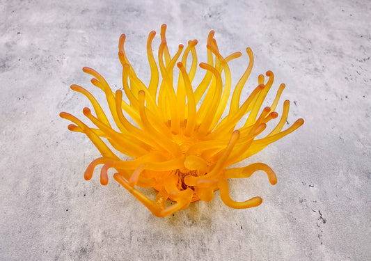 Condylactis Yellow FAUX Anemone - Condylactis Gigantea - (1 Anemone approx. 10x9x8 inches. A orange and yellow hinted stringy shiny fake anemone. Copyright 2024 SeaShellSupply.com.