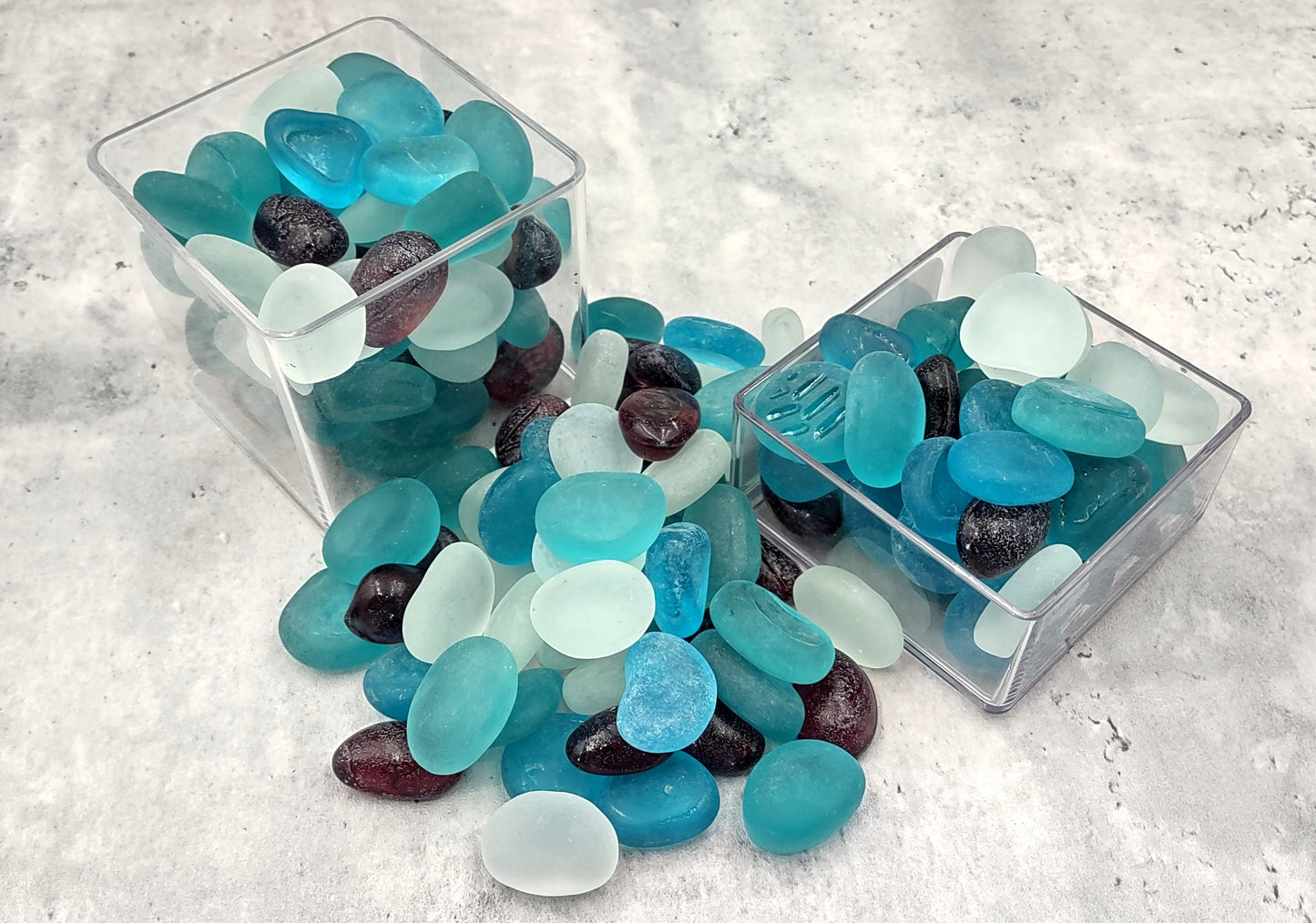 Sea Glass Blue Purple White Assorted Frosted Tumbled Rounded Pebbles (approx. 1 kilogram 1+ inches) Man Made Beach Glass for crafts & more!