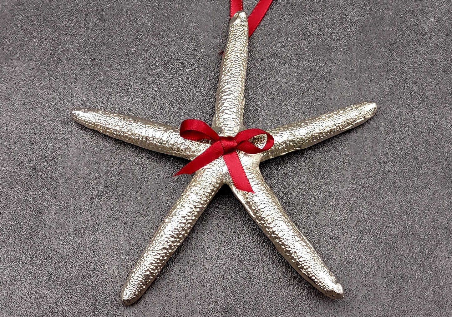 Silver Dipped Starfish Xmas Ornament (1 seastar approx. 5+ inches) Real Starfish Silver Christmas Ornament for seashell holiday gifting joy!