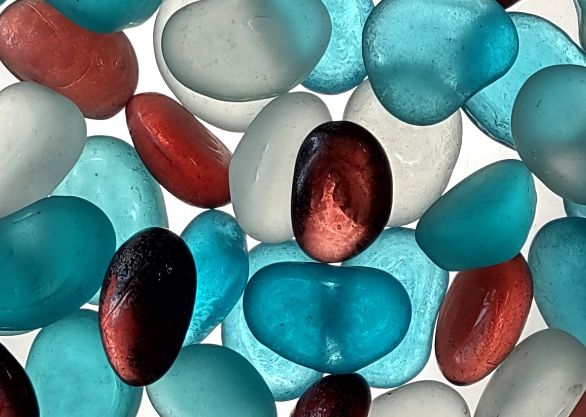 Sea Glass Blue Purple White Assorted Frosted Tumbled Rounded Pebbles (approx. 1 kilogram 1+ inches) Man Made Beach Glass for crafts & more!