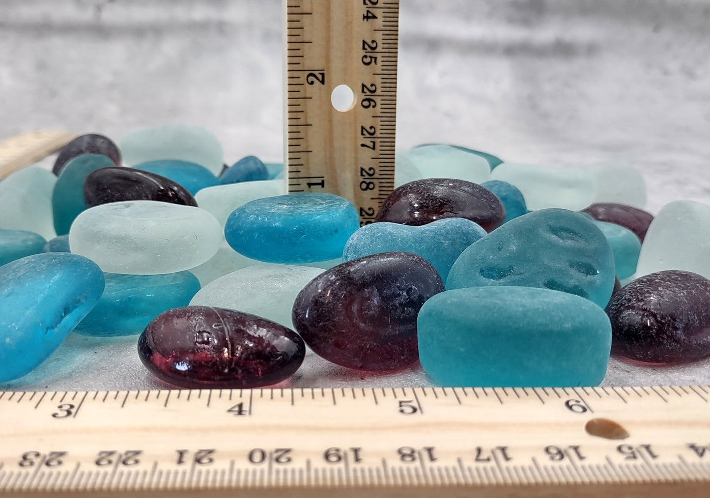Sea Glass Blue Purple White Assorted Frosted Tumbled Rounded Pebbles (approx. 1 kilogram 1+ inches) Man Made Beach Glass for crafts & more!