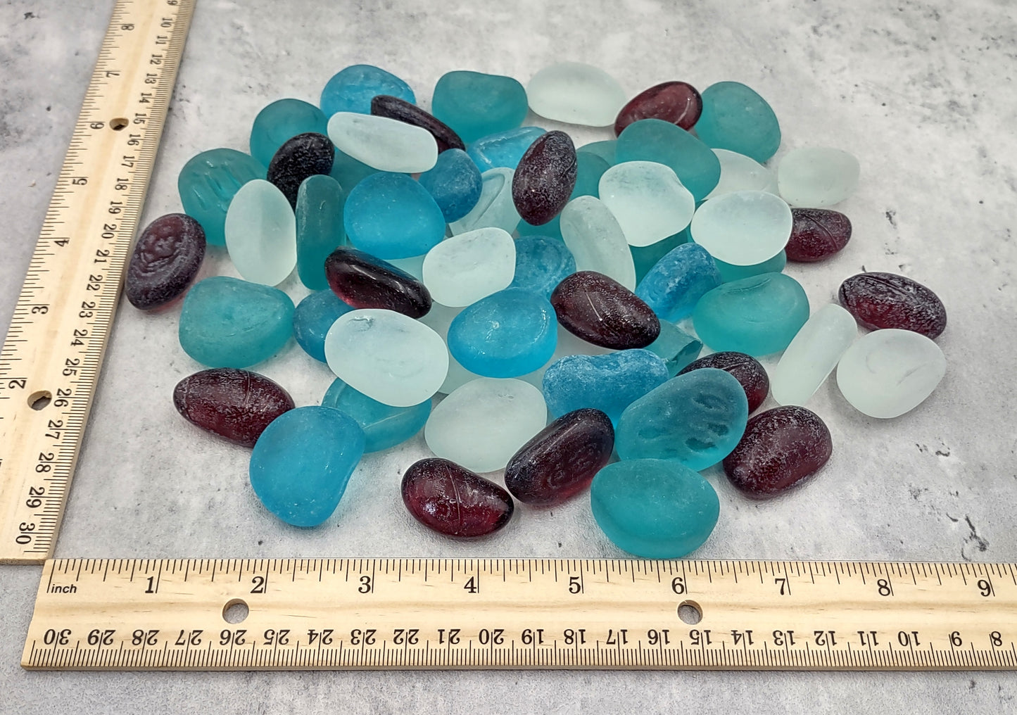 Sea Glass Blue Purple White Assorted Frosted Tumbled Rounded Pebbles (approx. 1 kilogram 1+ inches) Man Made Beach Glass for crafts & more!