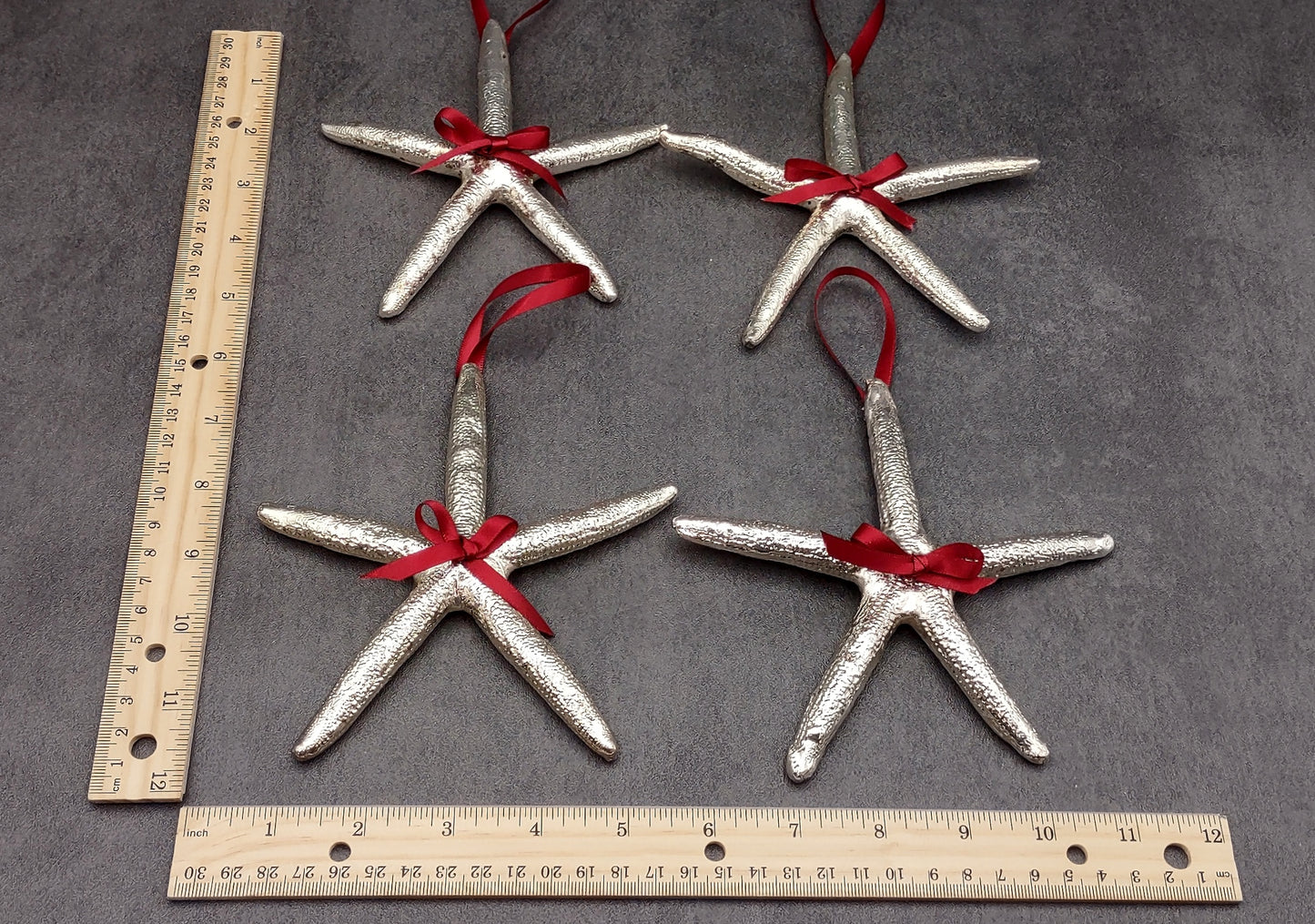 Silver Dipped Starfish Xmas Ornament (1 seastar approx. 5+ inches) Real Starfish Silver Christmas Ornament for seashell holiday gifting joy!