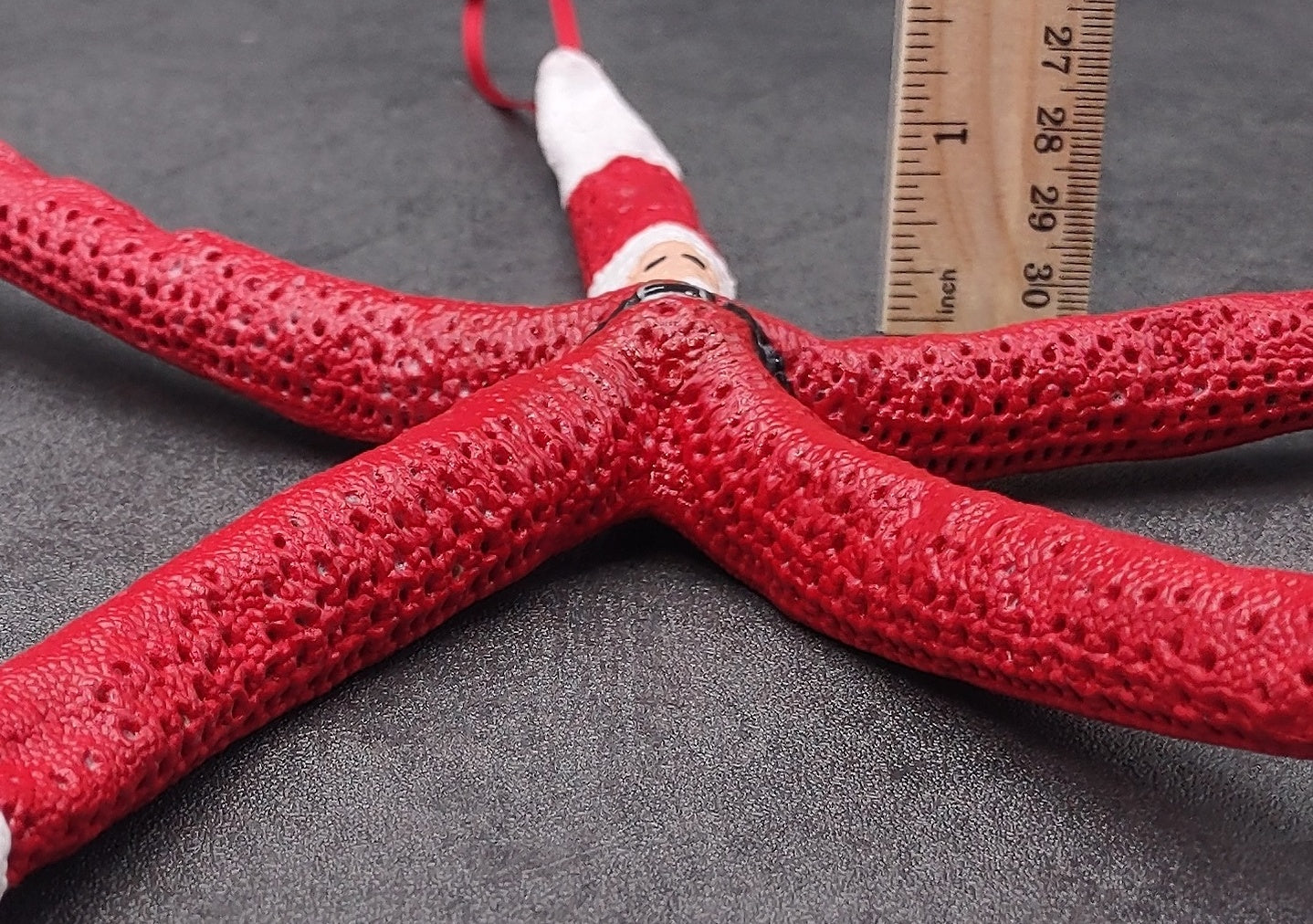 Red Linckia Starfish Santa Claus Ornament (1 seastar approx. 10-12 inches) Painted Santa Claus Starfish Ornament For Coastal Beach Christmas. Copyright 2023 SeaShellSupply.com.