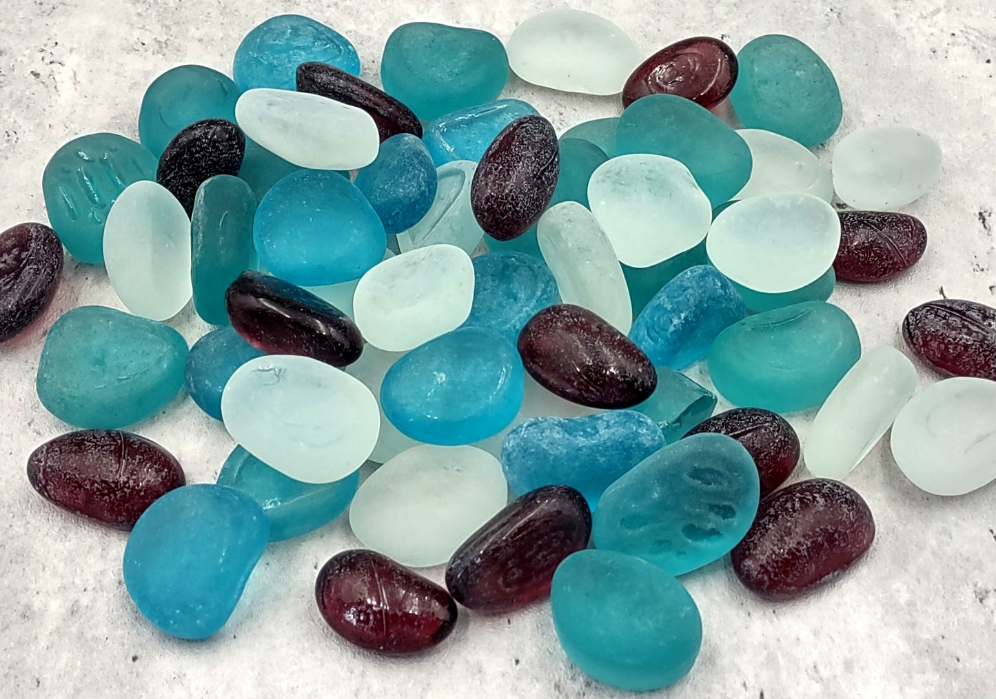 Sea Glass Blue Purple White Assorted Frosted Tumbled Rounded Pebbles (approx. 1 kilogram 1+ inches) Man Made Beach Glass for crafts & more!