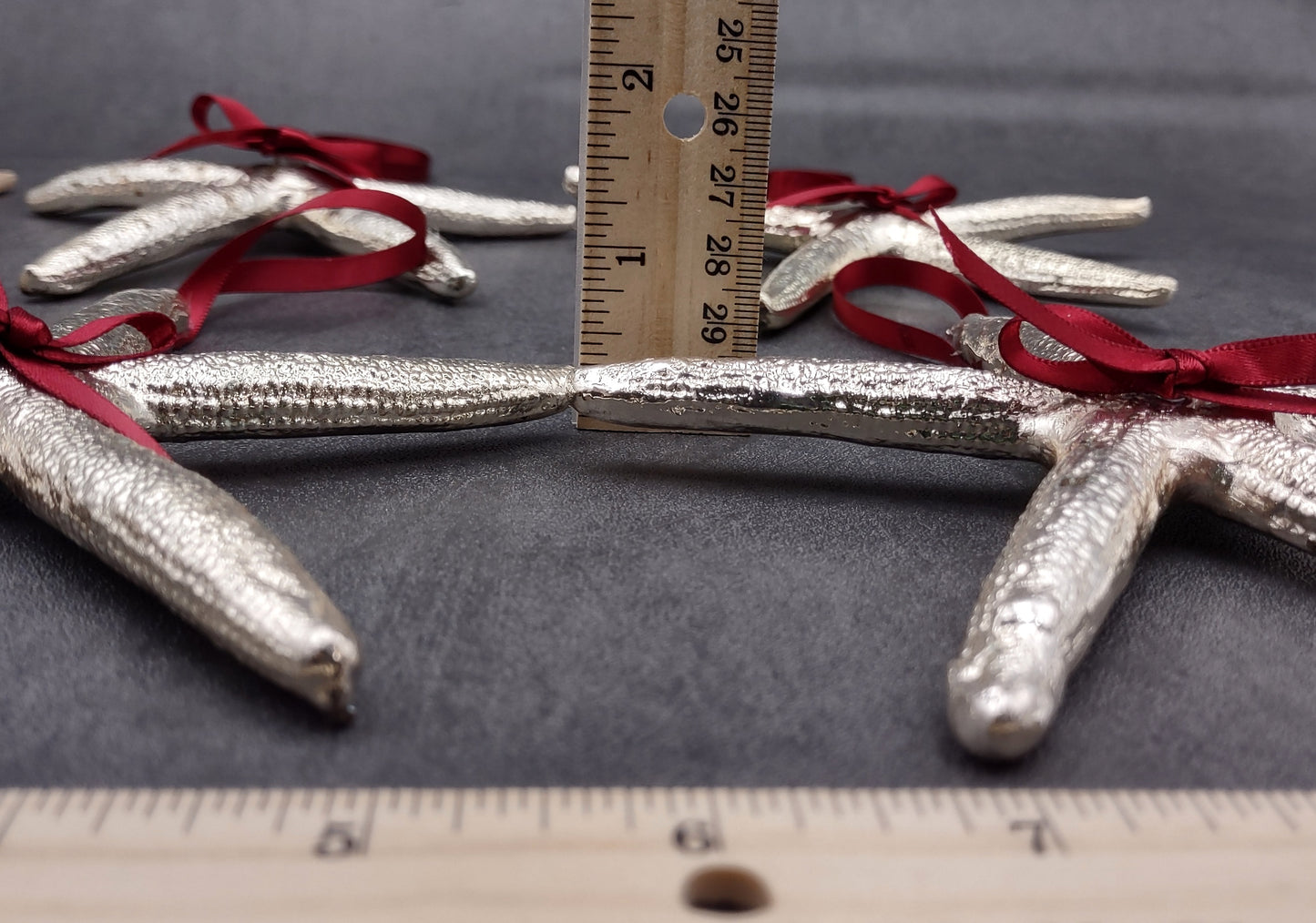 Silver Dipped Starfish Xmas Ornament (1 seastar approx. 5+ inches) Real Starfish Silver Christmas Ornament for seashell holiday gifting joy!