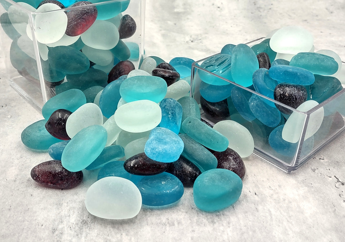Sea Glass Blue Purple White Assorted Frosted Tumbled Rounded Pebbles (approx. 1 kilogram 1+ inches) Man Made Beach Glass for crafts & more!
